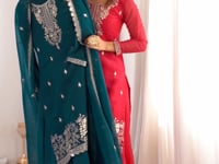 Teal Blue Embroidery Work Sharara Set