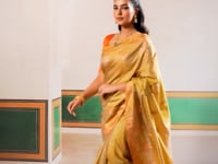 Dusty Yellow Tussar Silk Weaving Work Saree