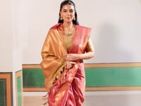 Dark Rose Tussar Silk Weaving Work Saree