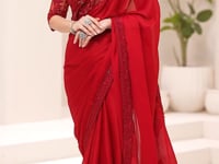 Cherry Red Georgette Party wear Saree