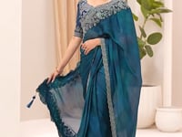 Dark Teal Georgette Party wear Saree