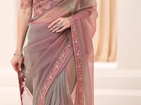 Pink-Olive Georgette Party wear Saree