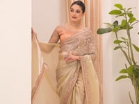 Tan Beige Georgette Party wear Saree