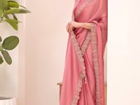 Powder Pink Georgette Party wear Saree