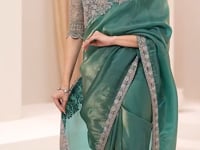 Peacock Teal Georgette Party wear Saree