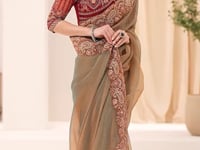 Golden Olive Georgette Party wear Saree
