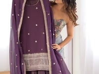 Old Mauve Silk Lehenga & Embroidered Kurta