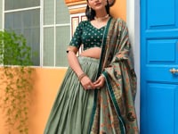 Green Tasar Silk Printed Lehenga Choli