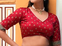 Red Tasar Silk Printed Lehenga Choli