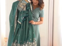 Teal Blue Sequins Embroidery Lehenga Choli
