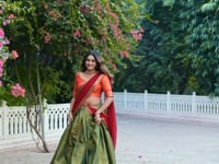 Olive Green Kanchipuram Lehenga Choli