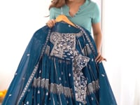 Teal Sequins Embroidery Lehenga Choli