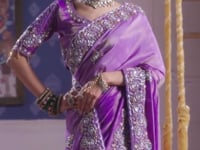 Lilac Purple Silk Heavy Embroidered Saree