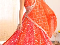 Orangey Red Sequins Embroidery Lehenga Choli