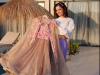 Dark Beige Beads Work Indo Western