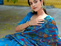 Venice Blue Tasar Silk Printed Lehenga Choli
