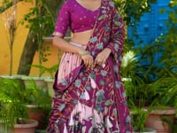 Candy Pink Tasar Silk Printed Lehenga Choli