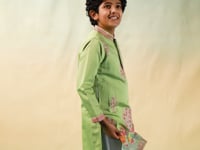 Pista Embroidered Kids Kurta Set