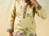 Pista Embroidery Silk Kurta Set