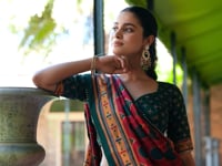 Brick Red Tasar Silk Printed Lehenga Choli