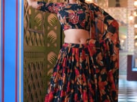 Smoky Black Floral Printed Lehenga Choli