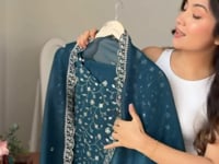 Teal Blue Silk Embroidered Sharara Suit