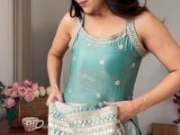 Sea Green Silk Embroidered Sharara Suit