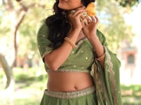 Pista Green Embroidery Lehenga Choli