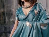 Dusty Blue Zari Weaving Saree