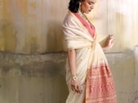 Ivory White Silk Zari Weaving Saree
