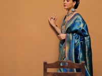 Teal Blue Handloom Weaving Saree