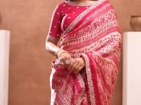 Pink-Beige Warli Print Saree with Border