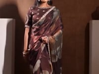 Cocoa Brown Floral Print Saree with Border