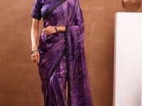 Plum Purple Abstract Print Saree with Border