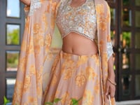 Pastel Yellow Beads Work Indo-Westerm