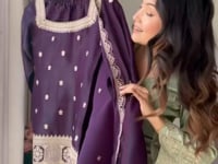 Plum Purple Embroidered Silk Salwar Suit