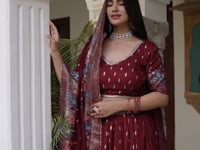 Maroon Multi Color Foil Print Lehenga Choli