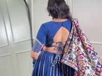 Dark Blue Navratri Lehenga Choli With Lace Touch Up