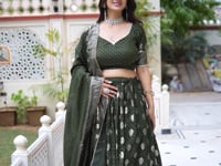 Mehndi Vichitra Silk Lehenga With Foil Print