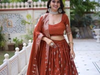 Rust Vichitra Silk Lehenga With Foil Print
