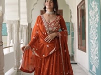Rust Embroidered Georgette Lehenga Choli