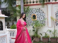 Rani Pink Lehenga With Foil Print & Swarovski