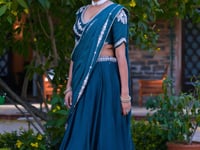Peacock Blue Crush Embroidered Lehenga