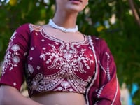 Glossy Maroon Crush Embroidered Lehenga