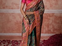 Bottle Green Silk Kacchi Heavy Work Saree