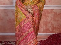 Mustard Yellow Silk Kacchi Heavy Work Saree