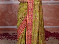 Parrot Green Silk Kacchi Heavy Work Saree