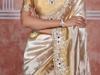 Golden-Silver Silk Heavy Embroidery Saree