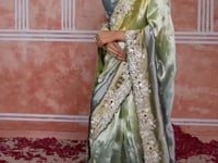 Green-Grey Silk Heavy Embroidery Saree