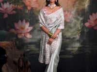 Powder Blue Silk Heavy Embroidery Saree
